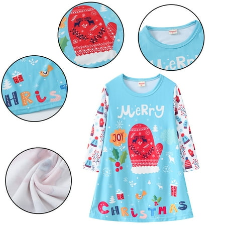 

Godderr 1-8Y Kids Girls Cotton Dress for Toddler Baby Kids Christmas Printing Dress Casual Spring Autumn Long Sleeve Dress