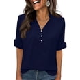 thumbnail image 4 of 3/4 Length Sleeve Womens Tops Solid Color V Neck Spring Shirts Ladies Top Summer Shirt Casual Blouse Navy S, 4 of 5