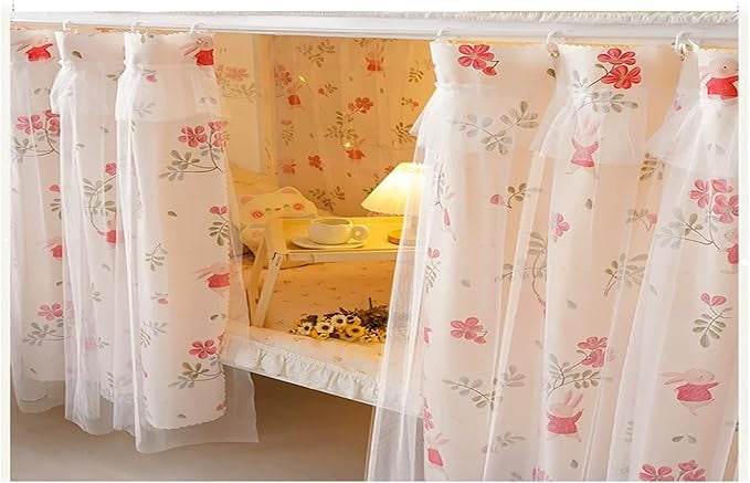 2 Panels,Bottom Bunk Bed Curtains Cloth Breathable Bed Canopy Students Curtain Shading Nets for Single Bed（Garden Rabbit Treasure）