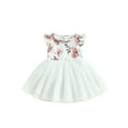 thumbnail image 1 of Kmbangi Robe Patchwork en Tulle à Imprimé Floral Manches Volantes Col Rond Ligne A pour Bébé Enfants Filles Été 1-5 Ans, 1 of 7
