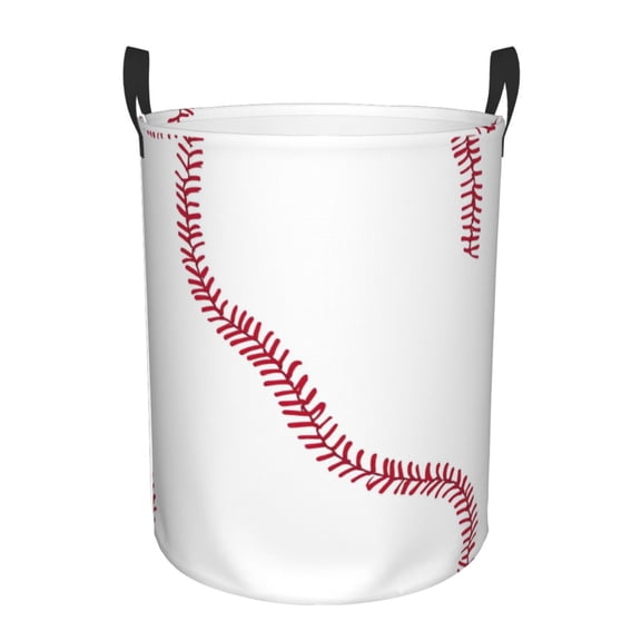PHELIKA Red Baseball Stitching Laundry Basket 65L Large Foldable Round For Dirty Clothes Toy Storage