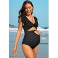 thumbnail image 5 of Attraco Maternity One Piece Swimsuit Ruffle Sleeve Bathing Suit Solid Pregnancy Swimwear, 5 of 7