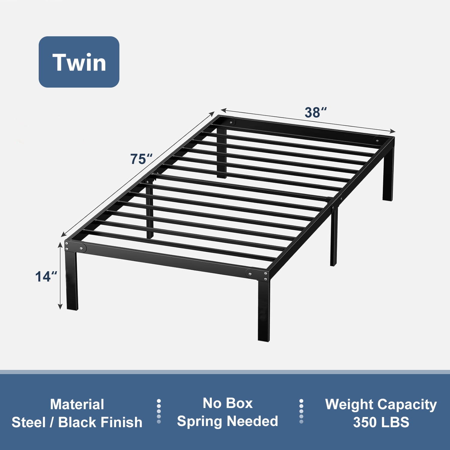 Beddle Twin Size Bed Frame,Metal Bed Frame,No Box Spring Required,Quiet & Sturdy,Black