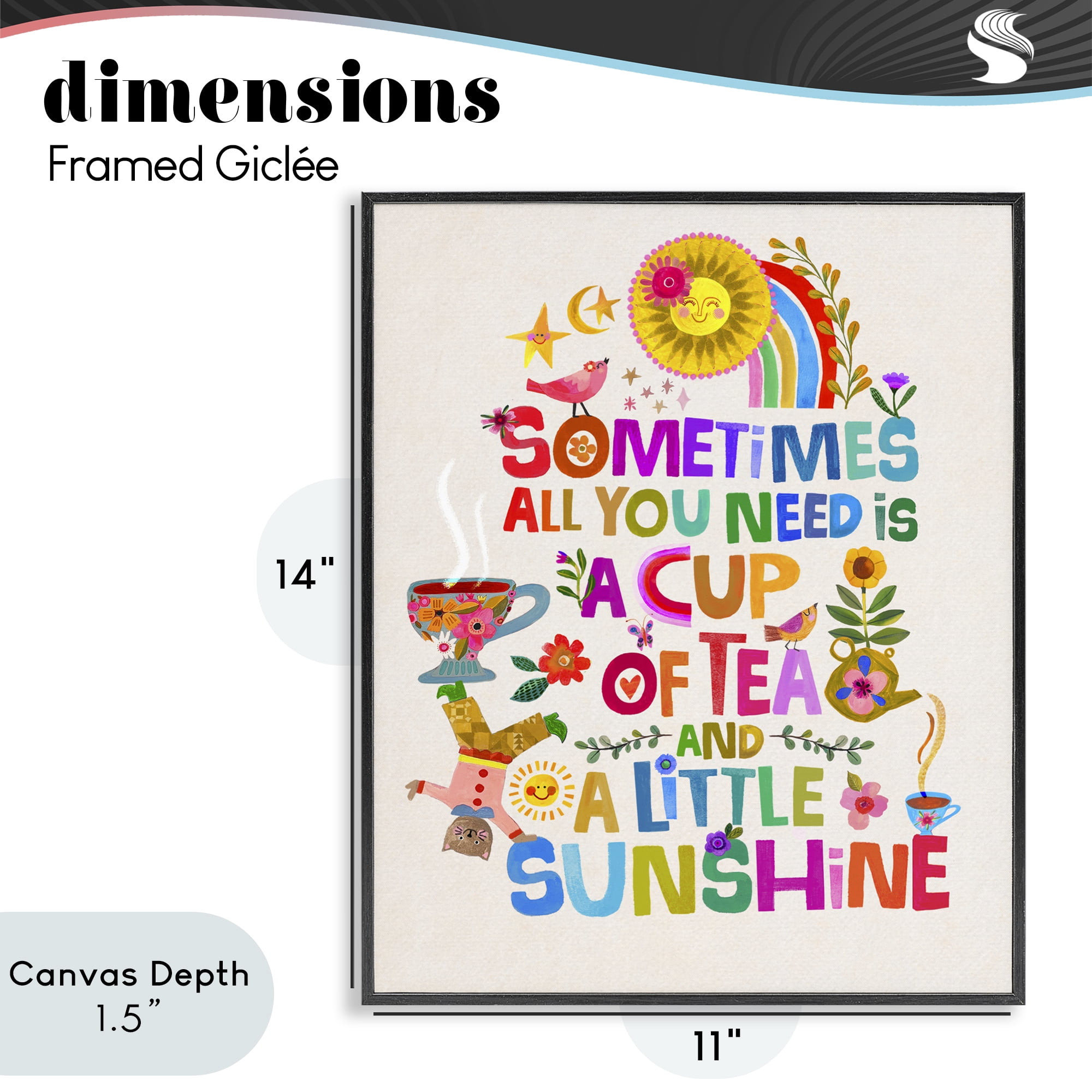 Stupell Industries Cup Of Tea & Sunshine Black Framed Giclee Art, design by Katherine Herrell Studio
