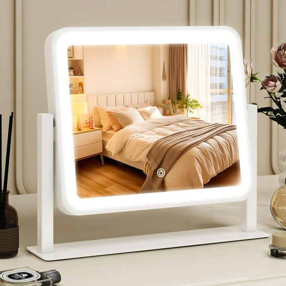 ROLOVE Vanity Mirror with Lights, 14"×12" LED Makeup Mirror, Lighted Makeup Mirror with Lights, Smart Touch Control 3 Colors Dimmable, Lighted Up