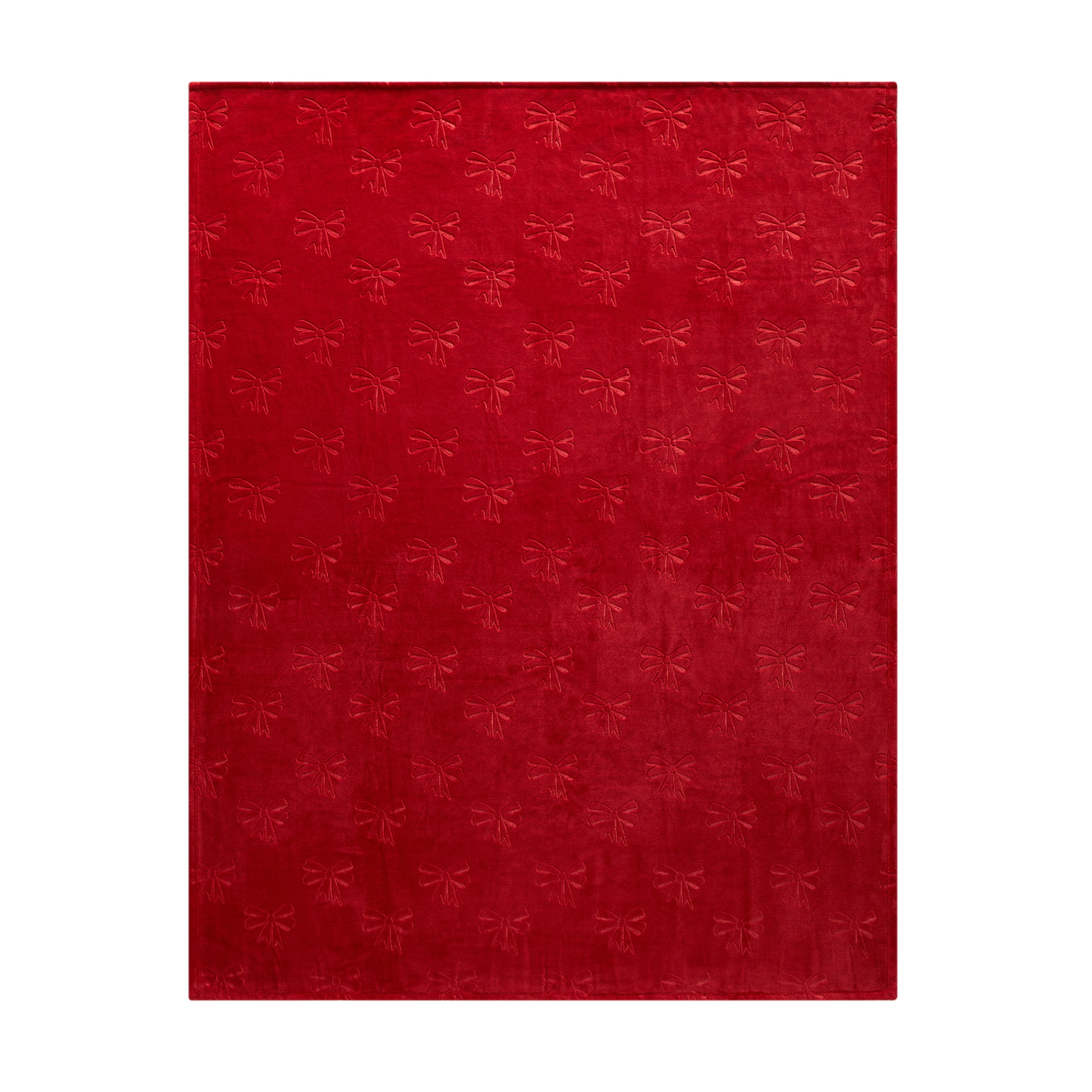 Holiday Time Cozy Christmas Plush Embossed Bows Overized Throw Blanket, 50"x70"