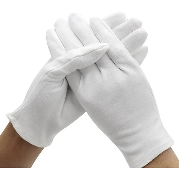 White Cotton Gloves, 6 Pairs 9.4'' Extra Large Size 12 Pcs Gloves