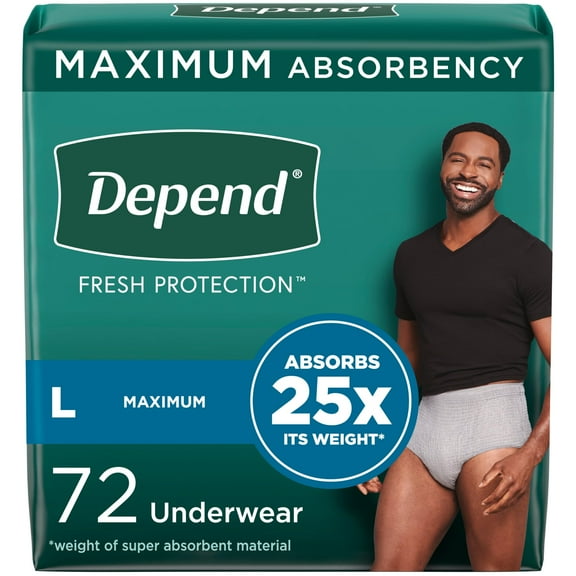 Depend Fresh Protection Adult Incontinence Underwear for Men Disposable Large Grey 72 Count (54203)