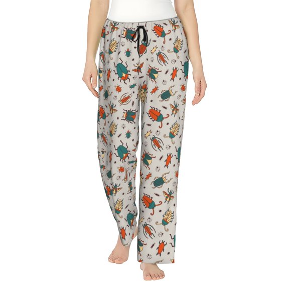 Picia summer insects Pattern Womens Soft Woven Cotton Elastic Waistband Sleep Pajama Pant Lounge Sleep Pant With Pockets And Drawstring-Small