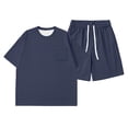 thumbnail image 2 of Boys Summer 2 Piece Classic Stylish Shorts and Short Sleeves Sets Soft Relaxed Fit Kids Summer Clothes Navy Size 8-9 Years, 2 of 4