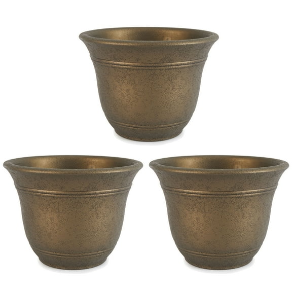 HC Companies Sierra 10 Inch Garden Planter Pot, Celtic Bronze (3 Pack)