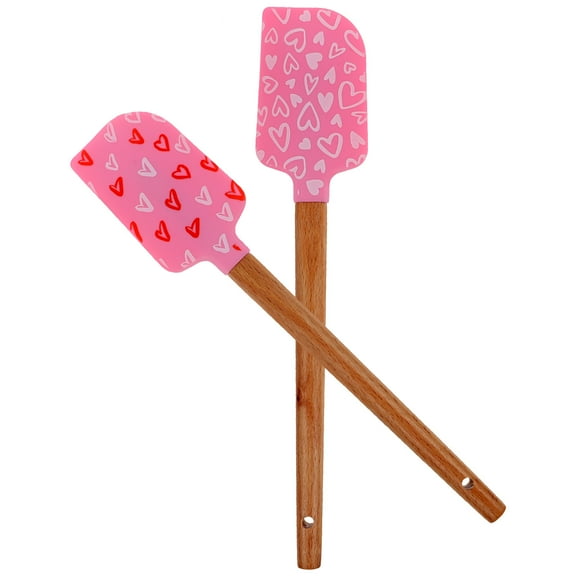 FESTFENDS Baking Spatulas Cake Scrapers Silicone Wooden Handle 2Pcs