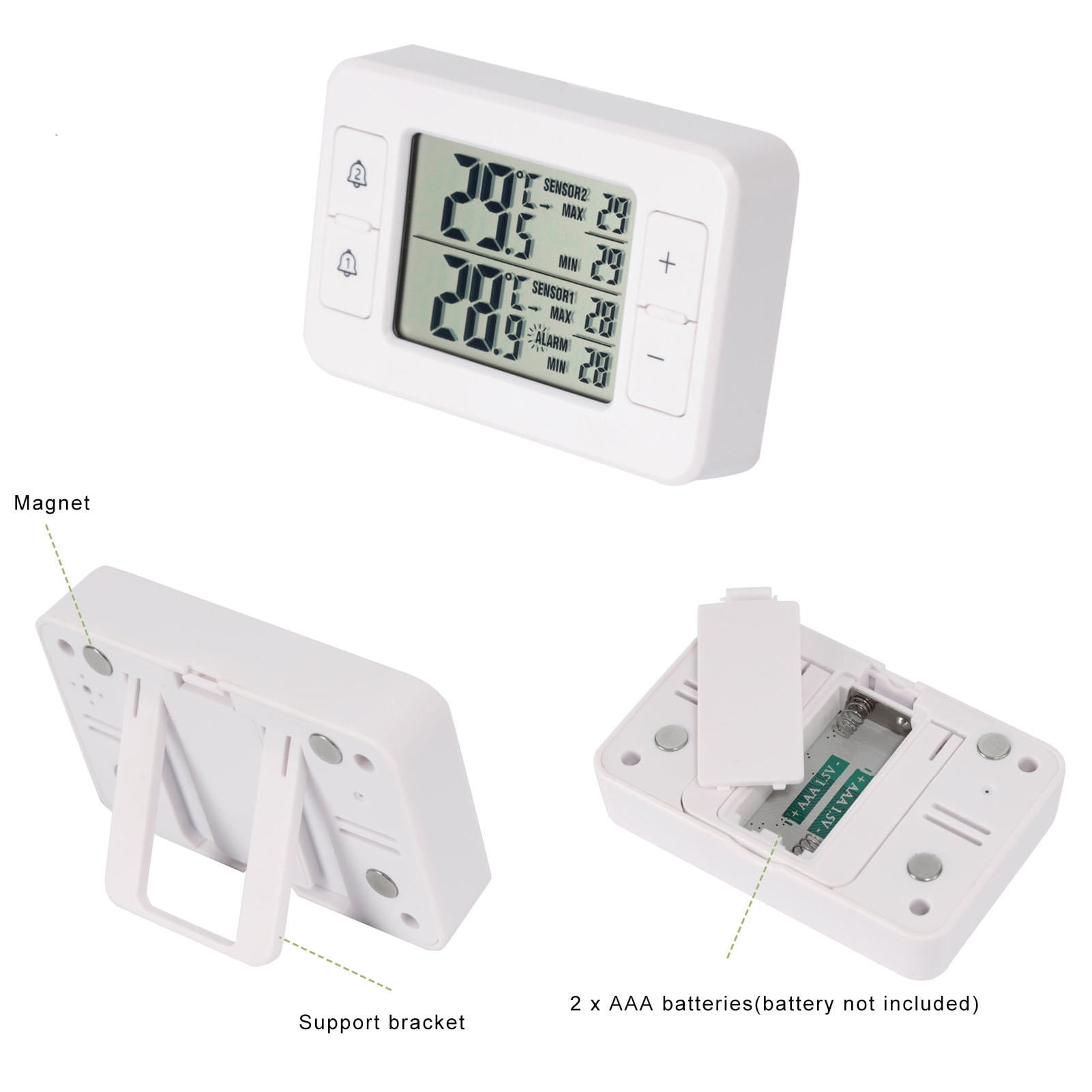 BIMZUC Wireless Dual‑Sensor Refrigerator Thermometer with Audible Alarm – Indoor & Outdoor Monitoring for Freezer, Wine Cellar & RV