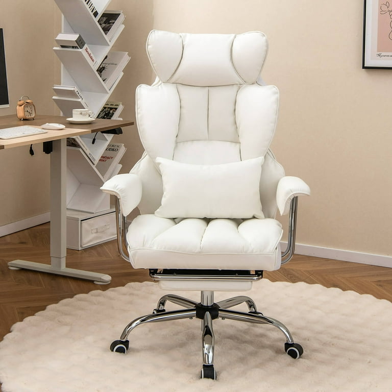 Costway Office Desk Chair Big and Tall Executive Office Chair with Footrest Lumbar Support White