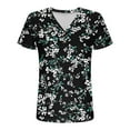 thumbnail image 7 of ClodeEU Women's V-Neck Printed Short Sleeve Shirt with Button ,Casual Trendy Tunic Blouse Black,Womens Plus XXL, 7 of 7