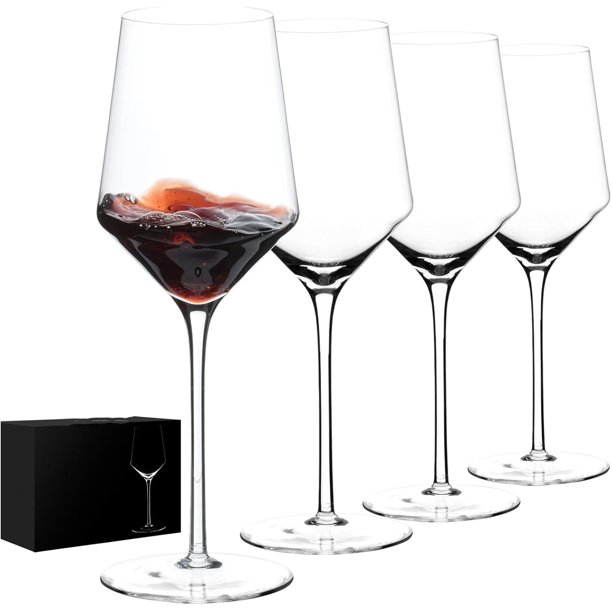 Juego de copas de vino tinto sopladas a mano de 4 – 15 onzas de cristal premium con tallo largo, regalo único de boda, uso diario