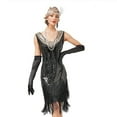 thumbnail image 2 of Robe à Double Pompon Col en V Costume de Cosplay Gatsby Parfait Cocktail Fête Danse Charleston Robe à Sequins Costumes de Danse Latine, 2 of 5