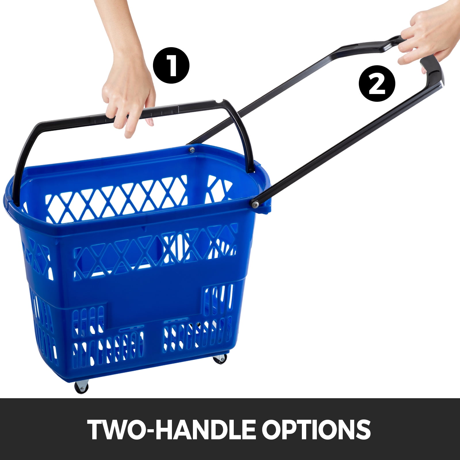 Vevor 3pcs Shopping Carts Blue Shopping Baskets With Handles Plastic Rolling Shopping Basket With Wheels Portable Shopping Basket Set For Retail Store Walmart Com