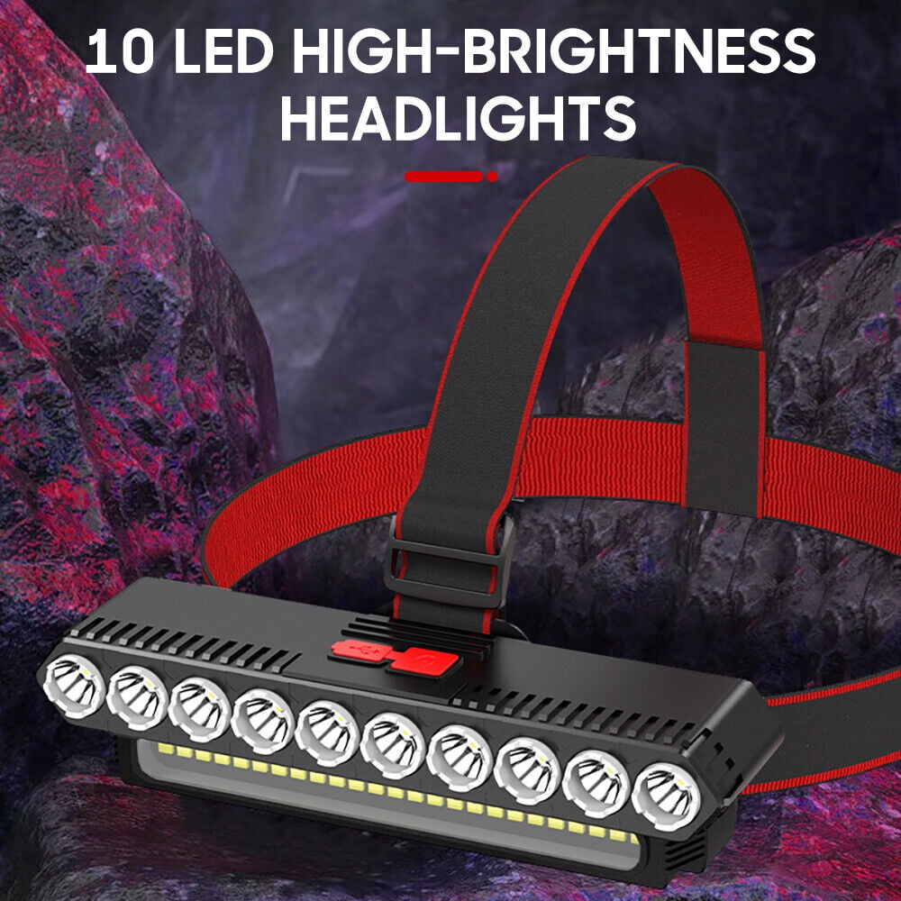 COB 10LED Headlamp Rechargeable Headlight Torch Work Light Bar Head Band Lamp US
