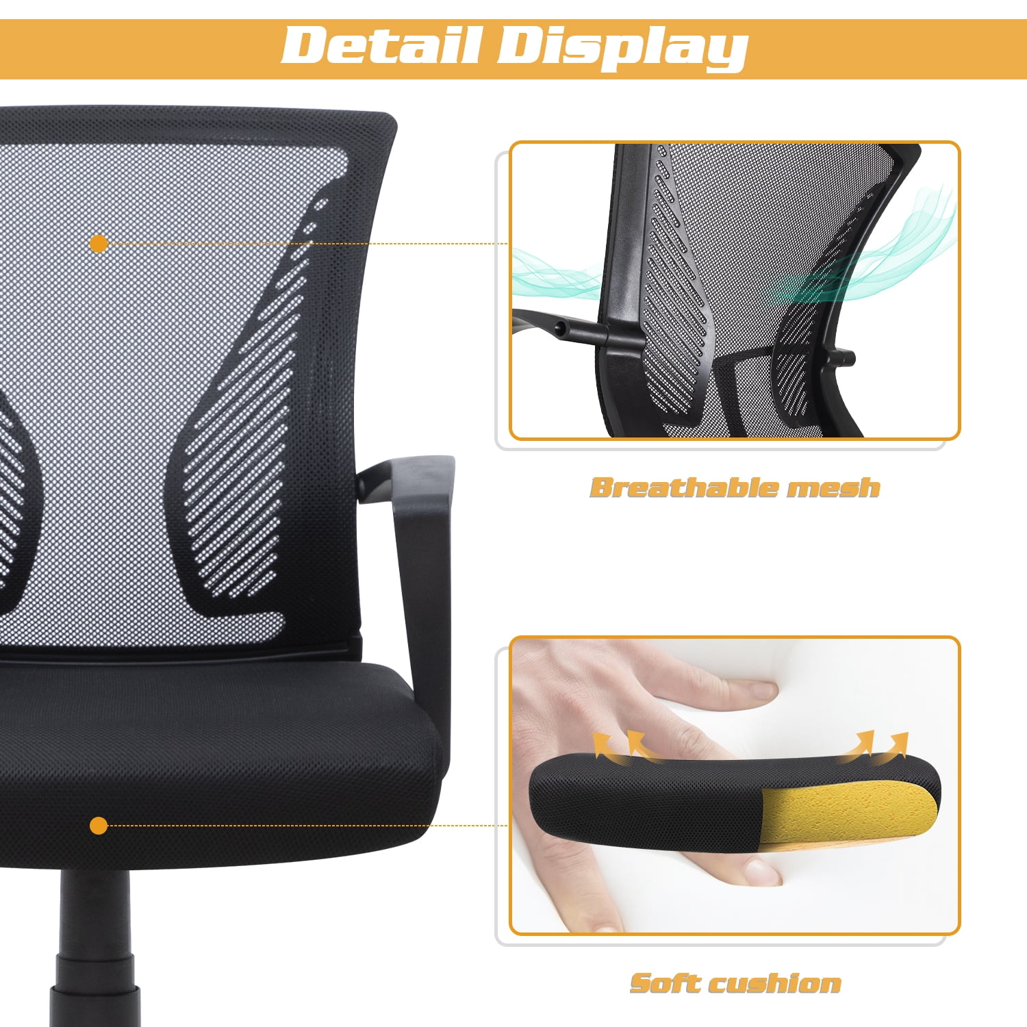 Lacoo Mid-Back Office Desk Chair Ergonomic Mesh Task Chair with Lumbar Support Set of 2, Black