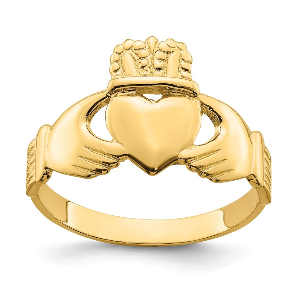 JewelryWeb - 14k Yellow Irish Claddagh Celtic Trinity Knot Ring High ...