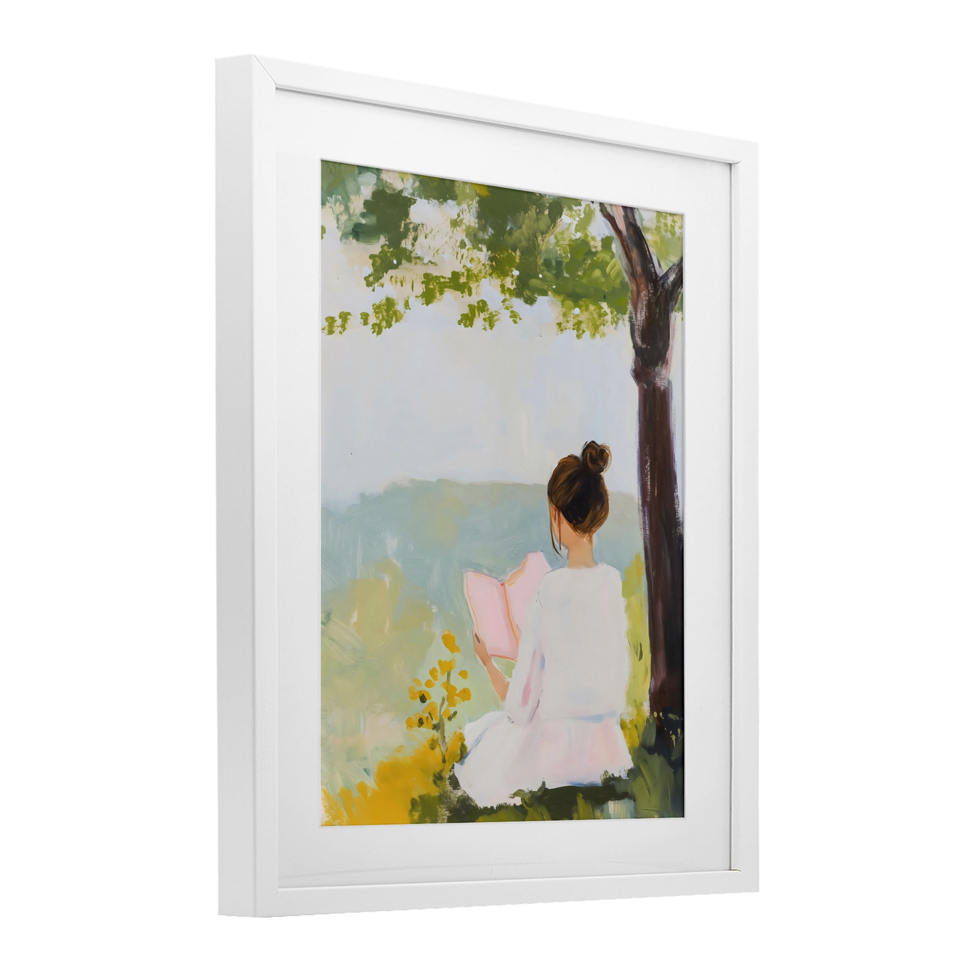 Stupell Industries Girl Reading in Nature White Framed Print Under Glass, design by The Prints Vibe
