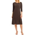 thumbnail image 4 of Uhndy Women's Dress 3/4 Sleeve Round Neck Swing Midi Dress Casual Loose T-Shirt Dress Coffee M, 4 of 6