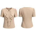 thumbnail image 7 of WAGUTH Women's Elegant Ruffle Front Blouses Short Sleeve Round Neck Solid Color Tops for Casual & Office Business Wear,Khaki,XL, 7 of 7