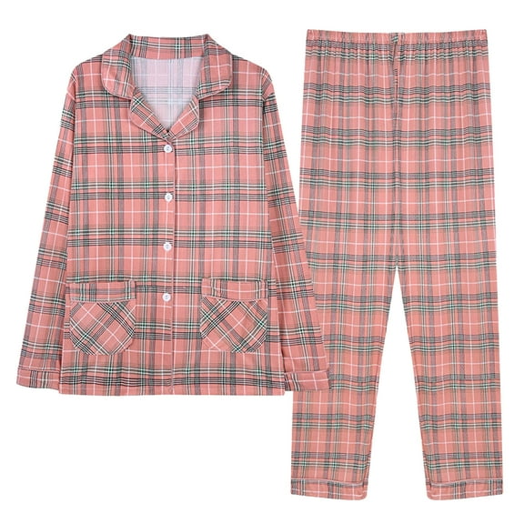 Aboser Comfy Pajama Sets for Woman Casual Soft Plaid Sleepwear Long Sleeve Tops and Pants 2 Pieces Outfits Loose Fit Pajamas Set
