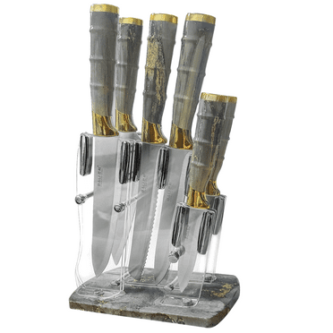 Kitchen Knife Set, 7PCS Kitchen Knives Set High Carbon Stainless Steel Sharp Knife, Knives Set for Kitchen with Ergonomic Handle-Grey