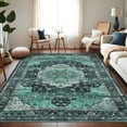 thumbnail image 2 of HOMERRY 9' x 12' Area Rug for Living Room Washable Bedroom Vintage Floral Indoor Carpet, Teal, 2 of 7