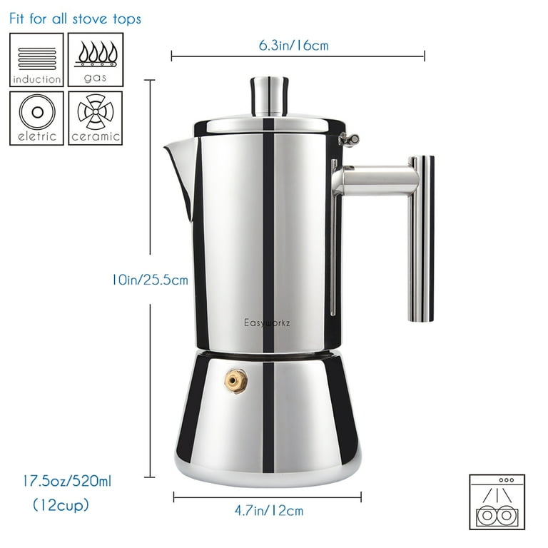 Easyworkz, Stovetop Espresso Coffee Maker, 17.5 oz, Stainless
