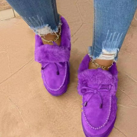 

Women s Bowknot Loafers Moccasins Plush Lined Slip On Casual Shoes Winter Warmer Indoor and Outdoor Shoes