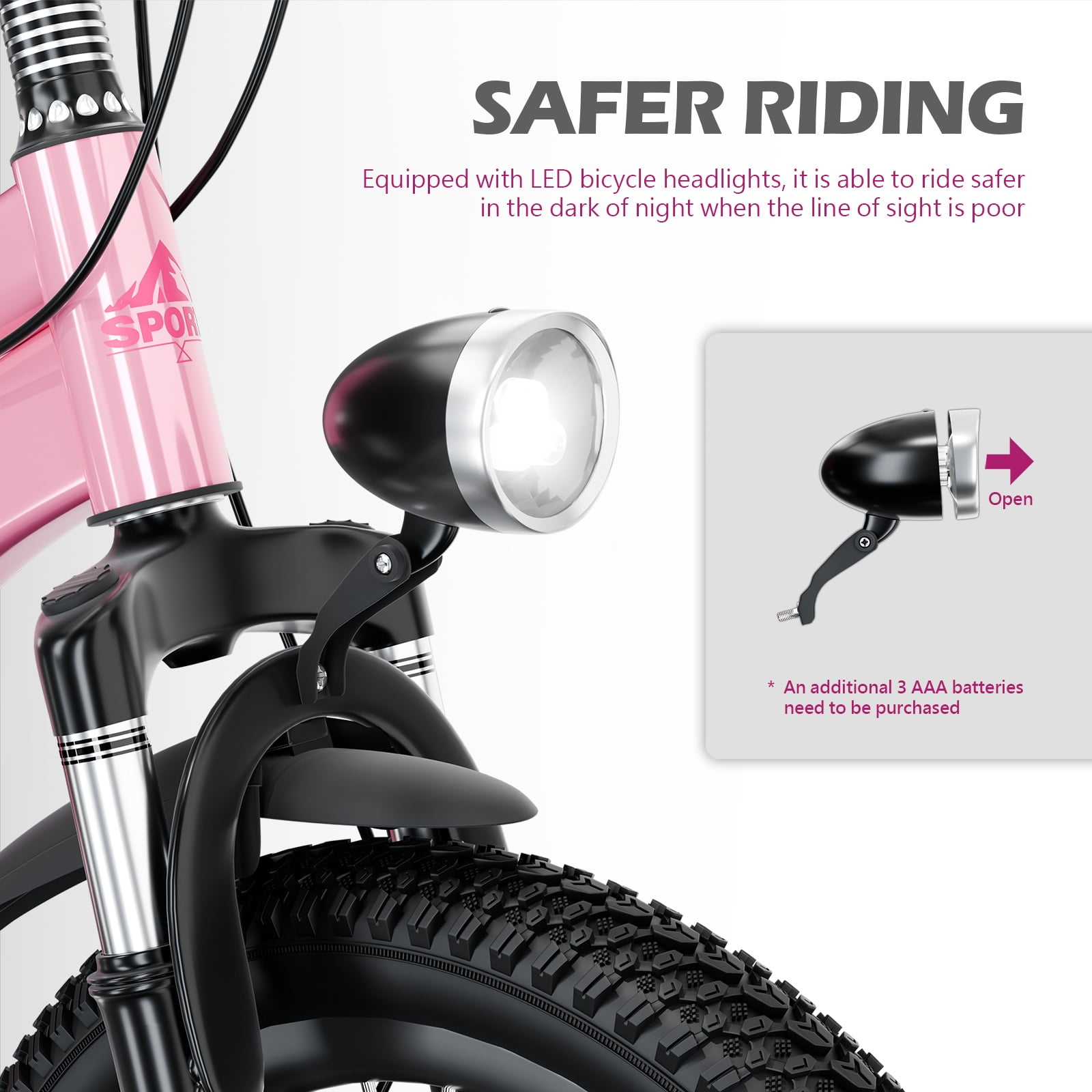 20" Mountain Bike for Kids 7-12, SHINPT Kids Bicycle with LED Light, Toddler Girls and Boys Bike with 7-Speed Gears, Boys 20 inch Bike with Shock Absorber Front Fork, Bike Ages 7-12, Pink, Silver