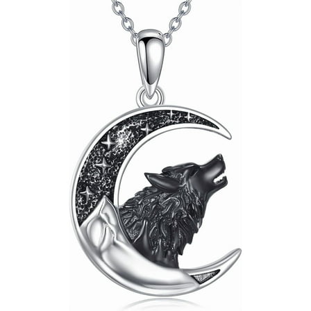 DOLIOX Wolf Necklace Sterling Silver 925 Wolf And Moon Pendant Jewelry Gift for Women Men
