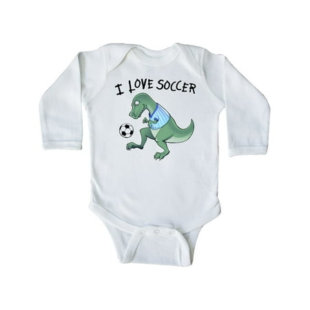 

Inktastic I Love Soccer-Dinosaur in Blue Gift Baby Boy or Baby Girl Long Sleeve Bodysuit