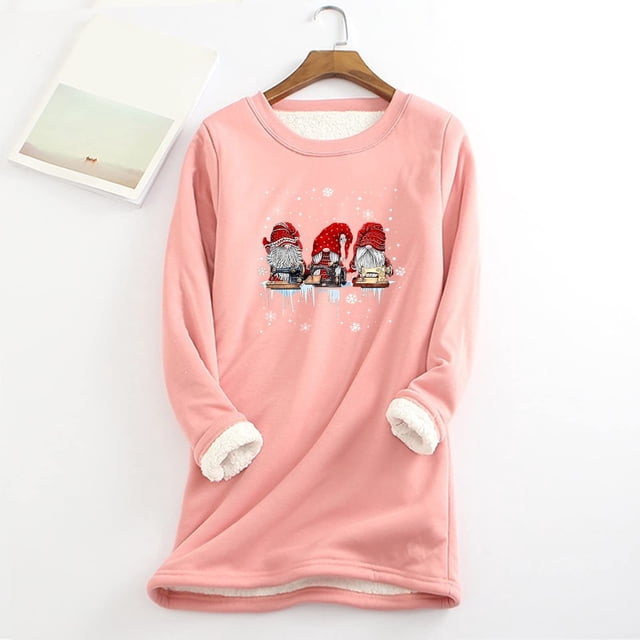 Chandails à Capuchon Mode Femme Noël Imprimé Manches Régulières Hiver Ample Vacances Décontracté Manches Col Rond Chemise Hauts Tenues Tendance pour Femmes 2023 en Liquidation