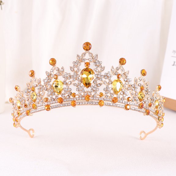 Namzi Wedding Tiara for Bride Princess Tiara Headband Bridal Crown,Crystal Rhinestone Hair Jewelry Decor for Queen Girl Bride Birthday Prom Wedding Pageant Halloween Costume Party(Yellow)