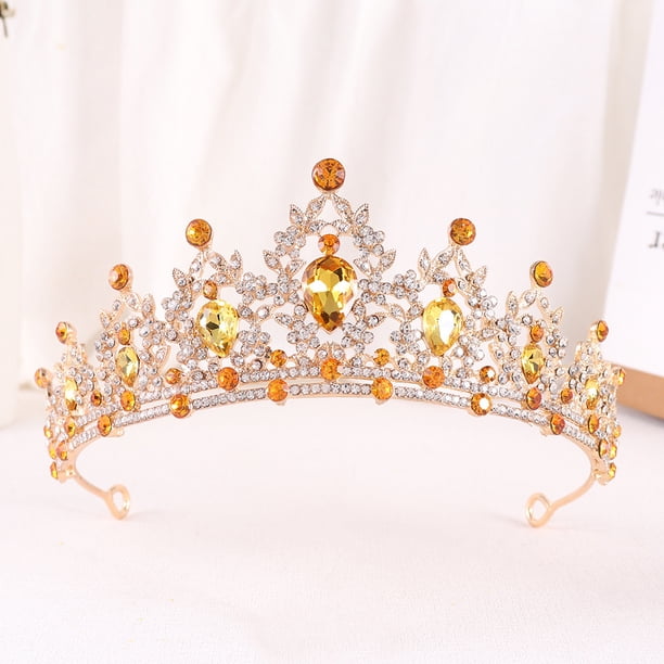 Zhuge Tiara de boda para novia, diadema de princesa, corona de novia, joyería para el cabello con diamantes de imitación de cristal, decoración para novia, cumpleaños, graduación, boda (amarillo)