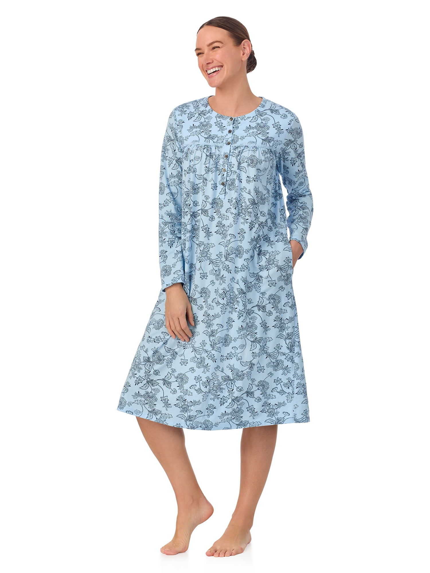 Aria Women’s 100% Cotton Long Sleeve Ballet 44" Nightgown, Sizes XS-5X