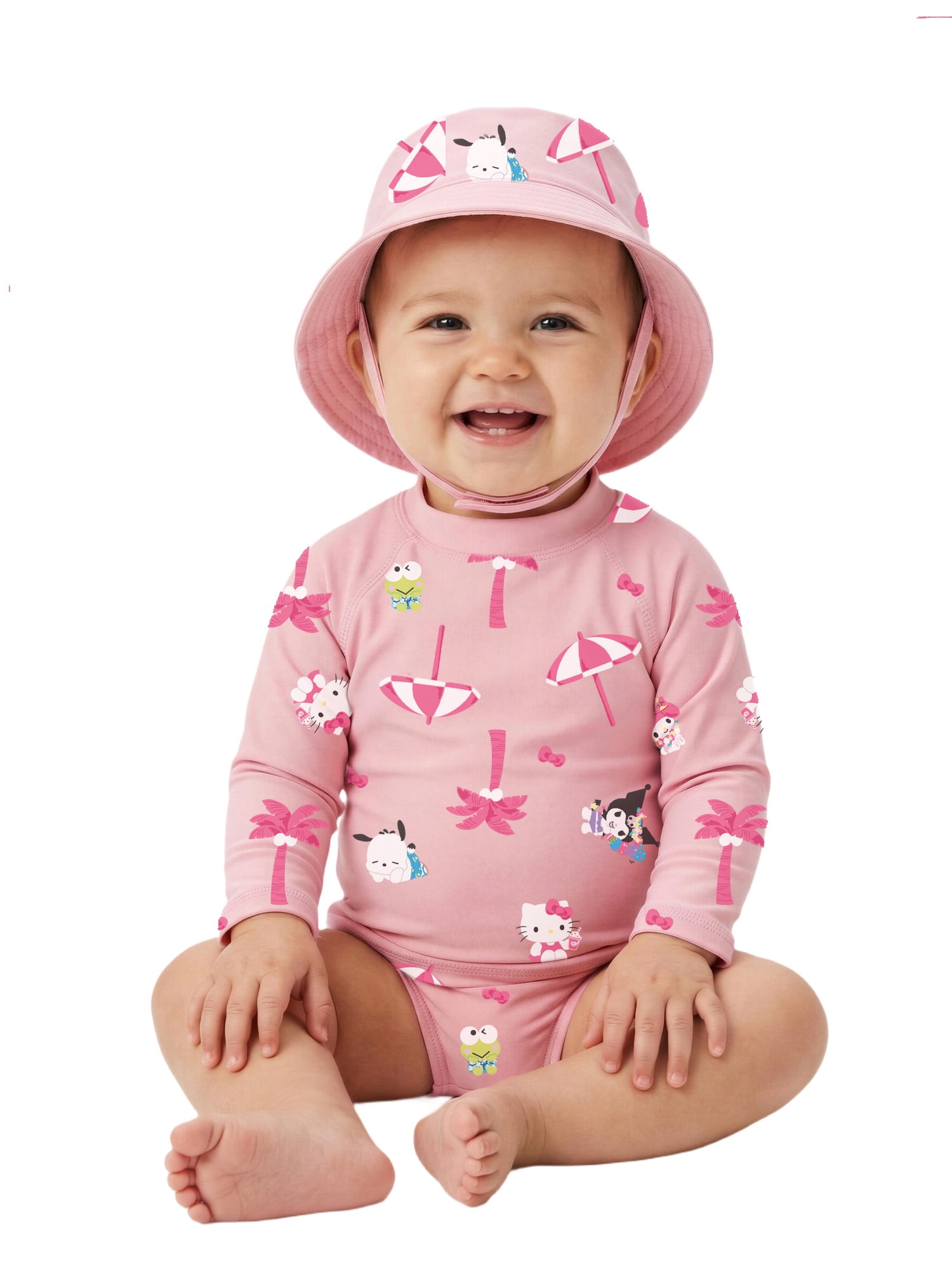Character Baby Girl Rash Guard Swim Set with Hat, Sizes 0/3M-12M