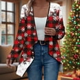 thumbnail image 2 of Christmas Outfits Women Drapped Cardigan Open Front Long Sleeve Coat with Santa Claus/Snowflake/Xmas Tree Prints (L, Red 04), 2 of 7