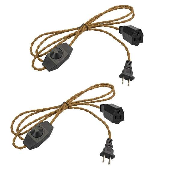 KAYYELAMP 2 Pcs Dimmable Extension Cord with 3-Prong Female Plug - 11.5 Ft Retro Brown Twisted Cord Plug Outlet Power Wire for Lamps, Indoor Lighting Accessory Part DIY Project