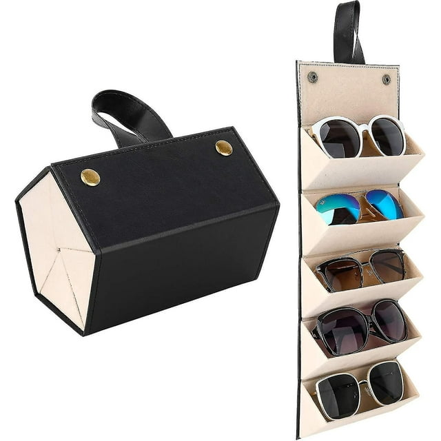 Estuche para gafas con compartimentos, estuche de transporte para guardar gafas de sol, estuche de almacenamiento plegable, organizador de gafas portátil para hombres y mujeres