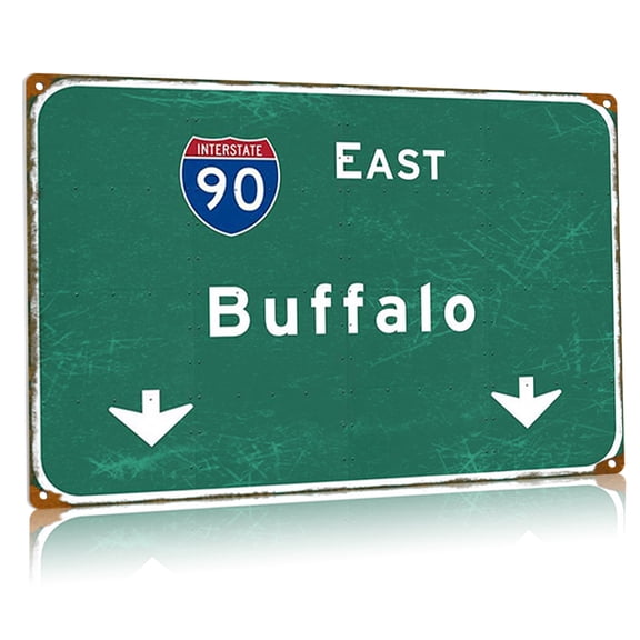 East Buffalo Interstate 90 Metal Tin Signs Vintage Highway Sign Bar Club Restaurant Cafe Wall Decor Airport Direction Indication Sign Gift 8x12 Inch