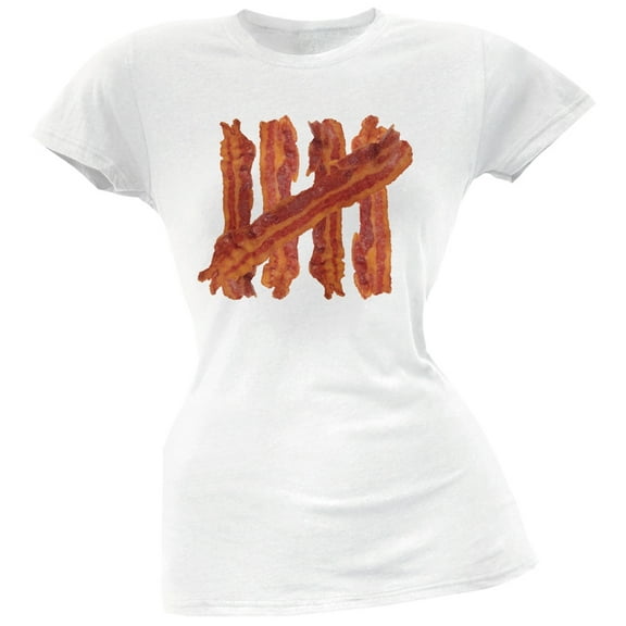Bacon Strip Tally Marks White Soft Juniors T-Shirt - Small