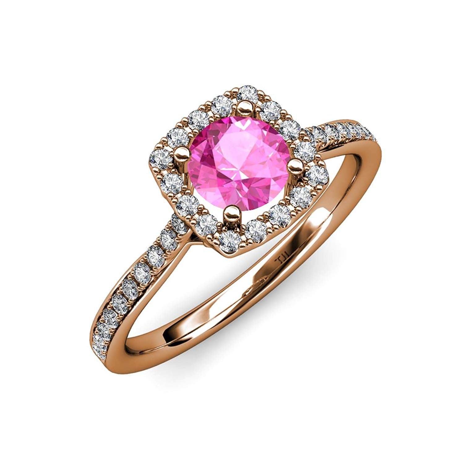Pink Sapphire and Diamond Halo Engagement Ring 1.31 ct tw in 14K Rose Gold by TriJewels