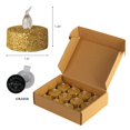 thumbnail image 3 of Velas votivas doradas sin llama, paquete de 12 velas LED falsas parpadeantes con purpurina dorada que funcionan con pilas para centros de mesa de bodas, mesas, aniversarios, exteriores,, 3 of 5