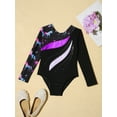 thumbnail image 5 of MSemis Girls' Leotard Ballet Dance Gymnastics One Piece Unitard Bodysuit Black&Purple 8, 5 of 6