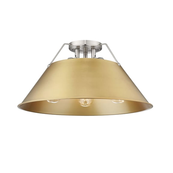 3306-3FM PW-BCB-Golden Lighting-Orwell - 3 Light Flush Mount-9.25 Inches Tall and 18.75 Inches Wide-Pewter Finish-Brushed Champagne Bronze Shade Color